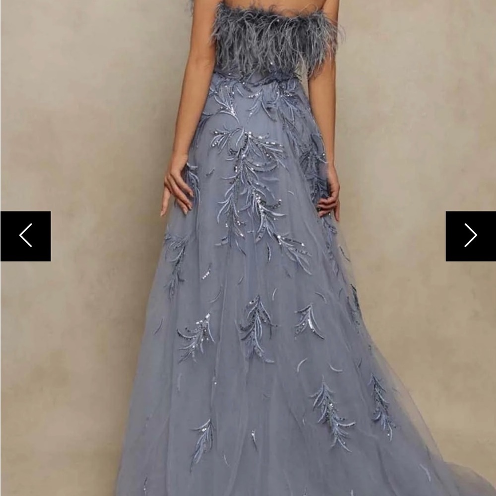 Tarik Ediz - 98070 Feather Detailed Long Gown. Size 6 fits size 4 perfectly - Picture 2 of 4